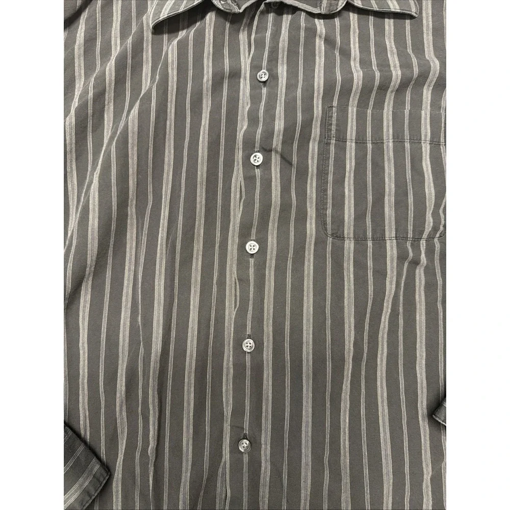 Alfani brand shirt features a grey and white striped pattern and long sleeves L